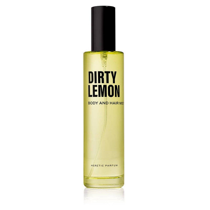 Heretic Parfum | Bottle of 'Dirty Lemon' body and hair mist on a white background