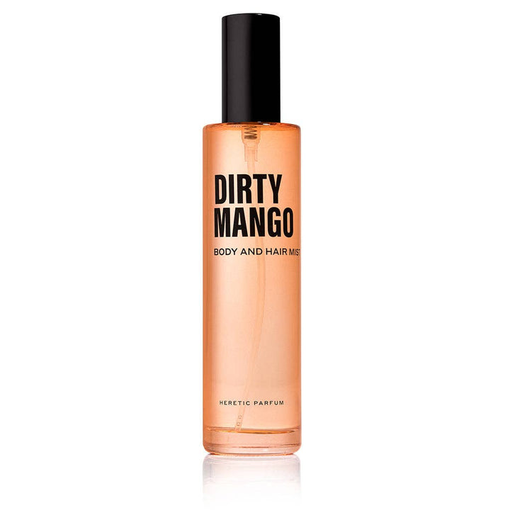 Heretic Parfum | Bottle of 'Dirty Mango' body and hair mist on a white background
