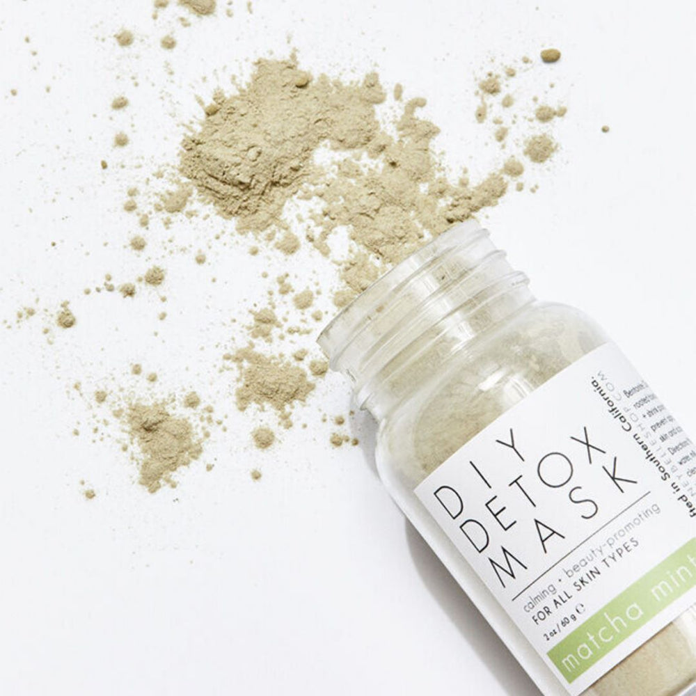 Honey Belle | DIY Detox Mask | Matcha Mint | A tipped over glass showing the powder.