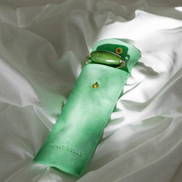 Honey Belle Jade Crystal Facial Rollers are  made of authentic crystals and gemstones, with the intention to deeply massage the skin to increase blood circulation and promote lymphatic drainage for healthier, glowing skin.