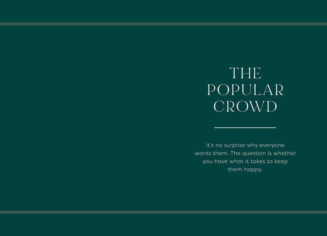 Houseplants And Their Fucked Up Thoughts | Simon & Schuster | Spread graphic that reads "The Popular Crowd, It's no surprise why everyone wants them. The question is whether you have what it takes to keep them happy."