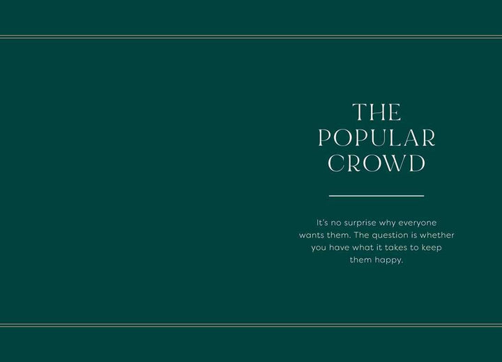 Houseplants And Their Fucked Up Thoughts | Simon & Schuster | Spread graphic that reads "The Popular Crowd, It's no surprise why everyone wants them. The question is whether you have what it takes to keep them happy."