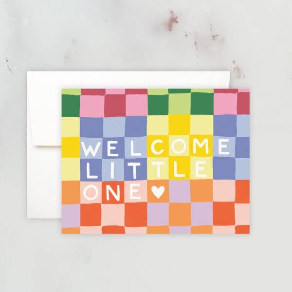 Idlewild Co. | Rainbow Checks Baby Card | Text "Welcome Little One".