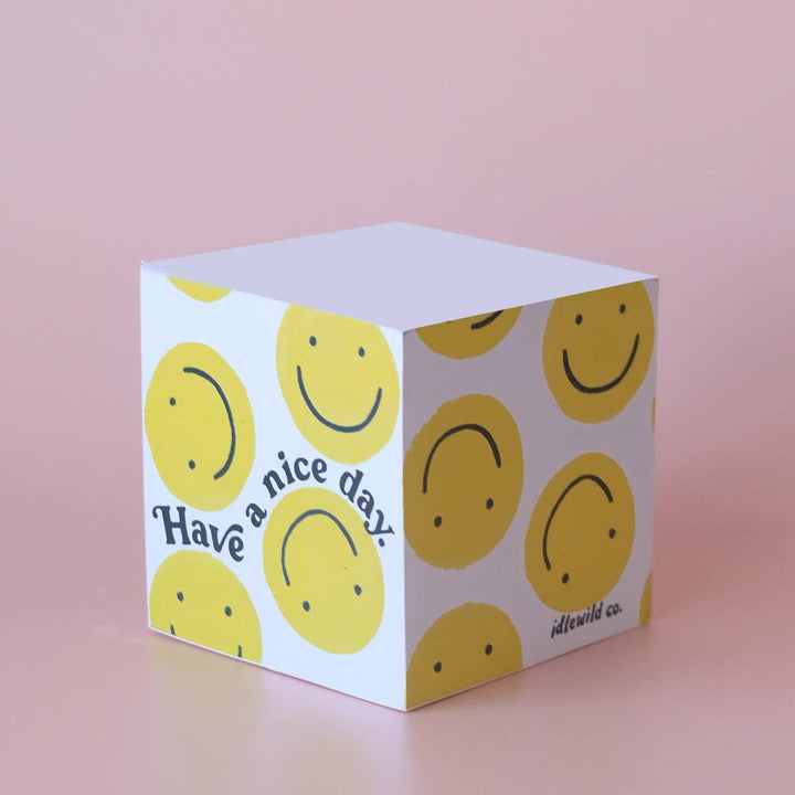 Idlewild Co. | Smiley Face Sticky Note Pads | Yellow smiley faces with text that reads "Have a nice day" on the outside.