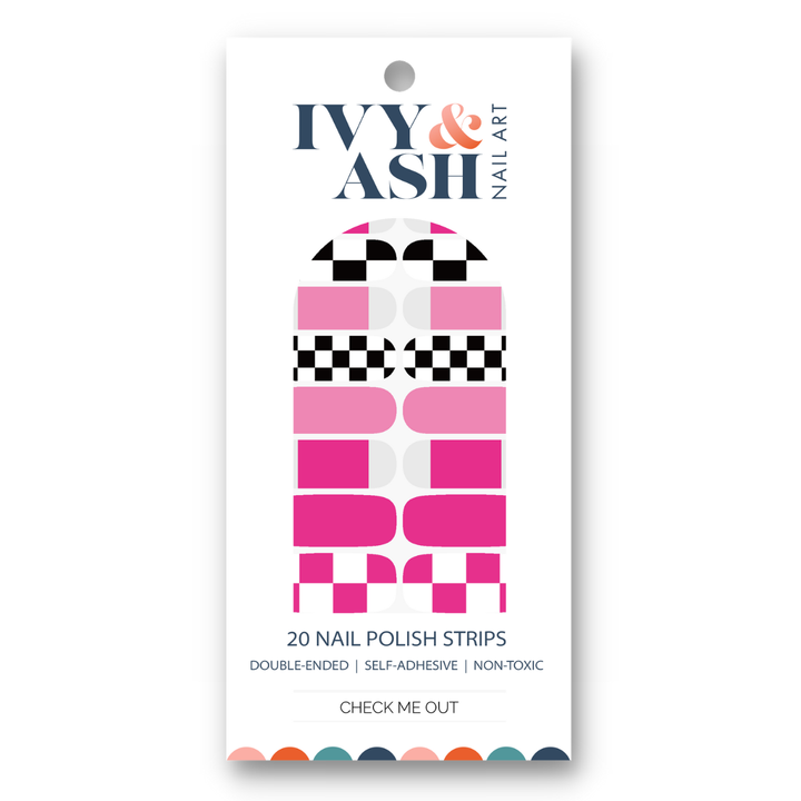 Ivy & Ash | Check Me Out | Bright Pink & Black Check Nail Polish Wrap