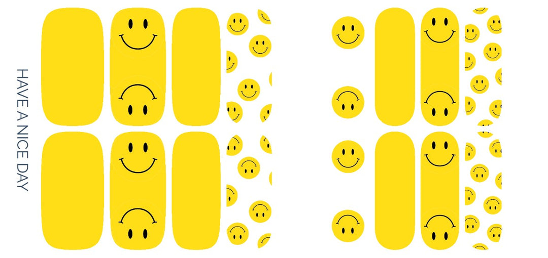 Ivy & Ash | Have A Nice Day | Yellow & White Smiley Face Nail Wrap | Example Sheet