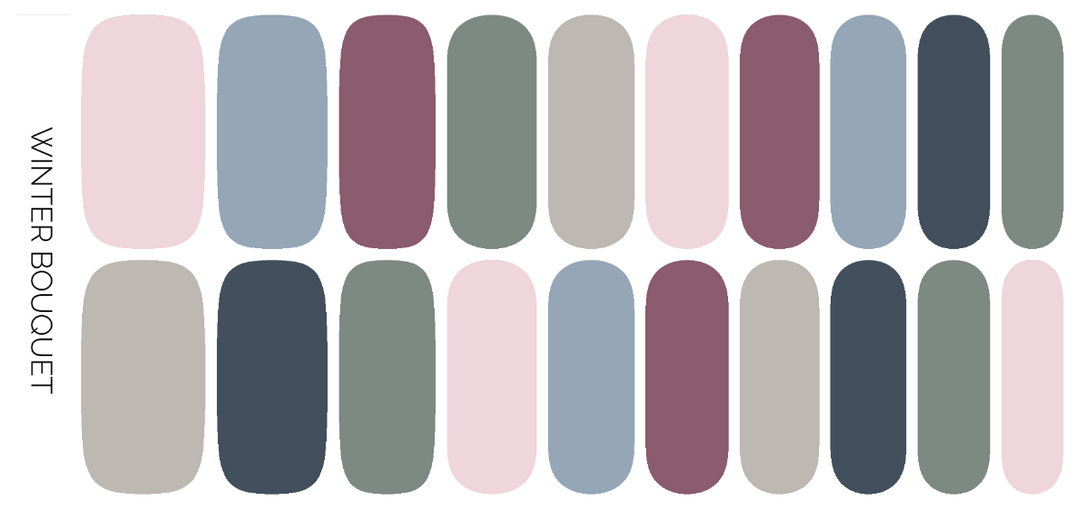 Ivy & Ash | Nail Wraps | Winter Bouquet | Chart showing all of the color options in this set.