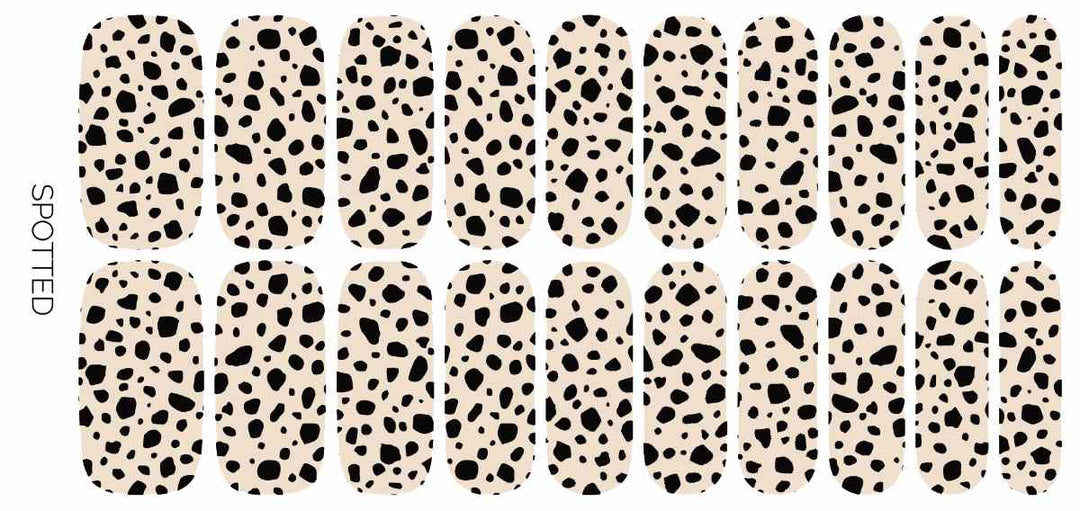 Ivy & Ash | Spotted | Classic Black & Ivory Dalmatian Print Nail Wrap | Sample nail wraps.