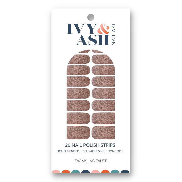 Ivy & Ash | Twinkling Taupe | Neutral Sparkling Glitter Nail Polish Wrap