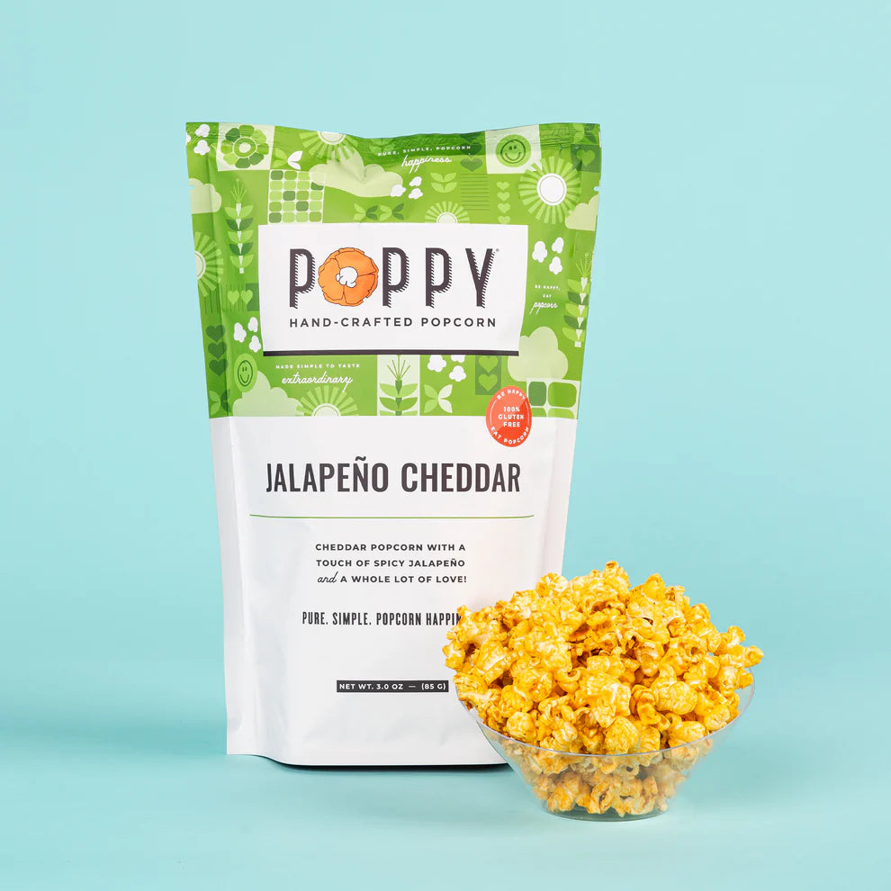 Poppy handcrafted popcorn, jalapeno cheddar