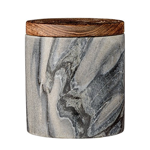 Grey Marble Jar with Mango Wood Lid | A gray marble jar with a mango wood lid. Photo taken on a white background.