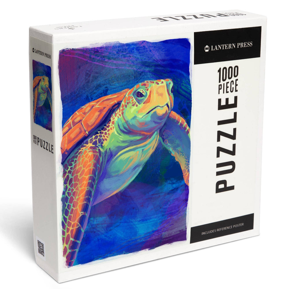 Puzzle box with a colorful turtle illustration on a white background