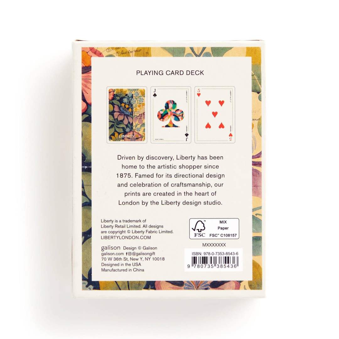 Liberty | Playing Card Deck | Playing card deck packaging with floral design and text on a white background