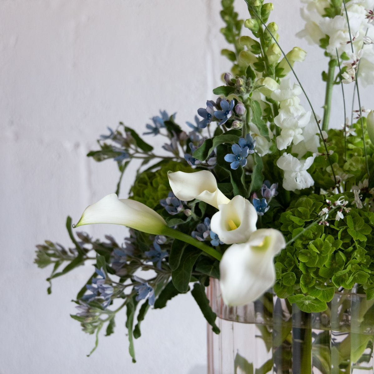 close up on the blue and white florals