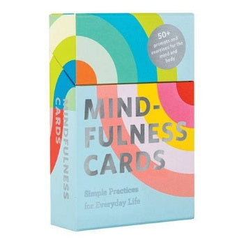 Box of mindfulness cards with colorful design on a white background
