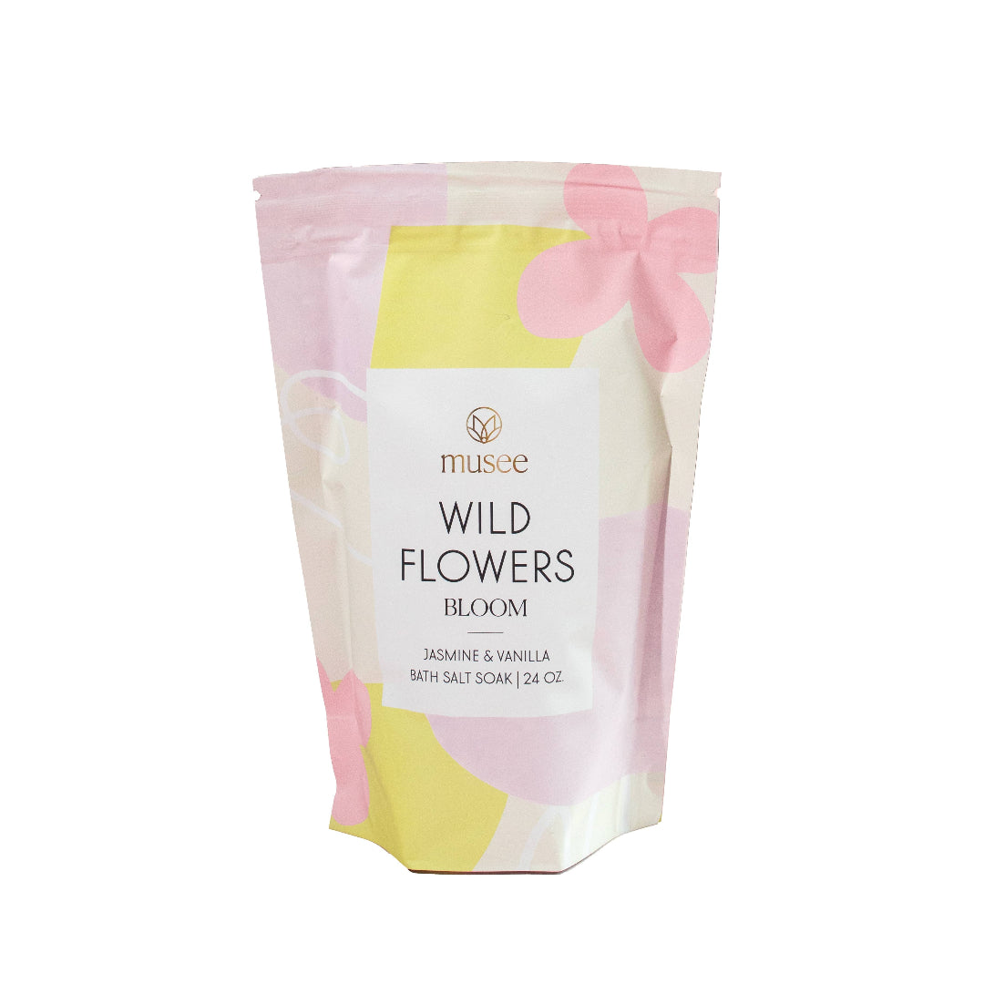 Bath salt packaging with floral design and &
