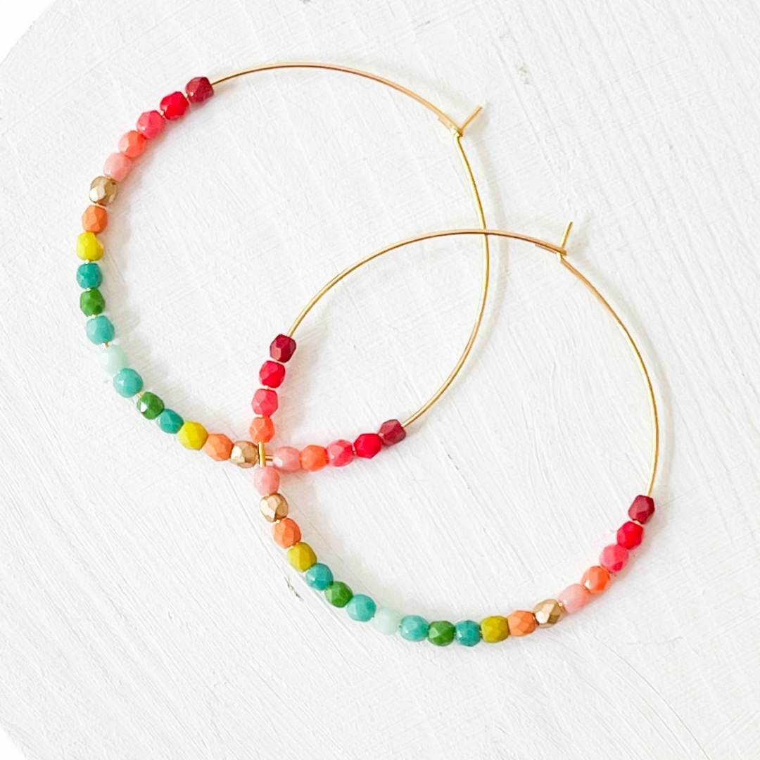 Large Ombre Beaded Hoops | Nest Pretty Things | Gold Hoops with colorful beads.