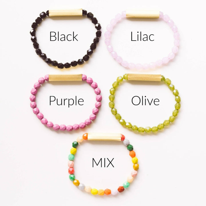 Colorful Stretchy Bead Bracelets with Brass Tubes Assorted Colors | Nest Pretty Things