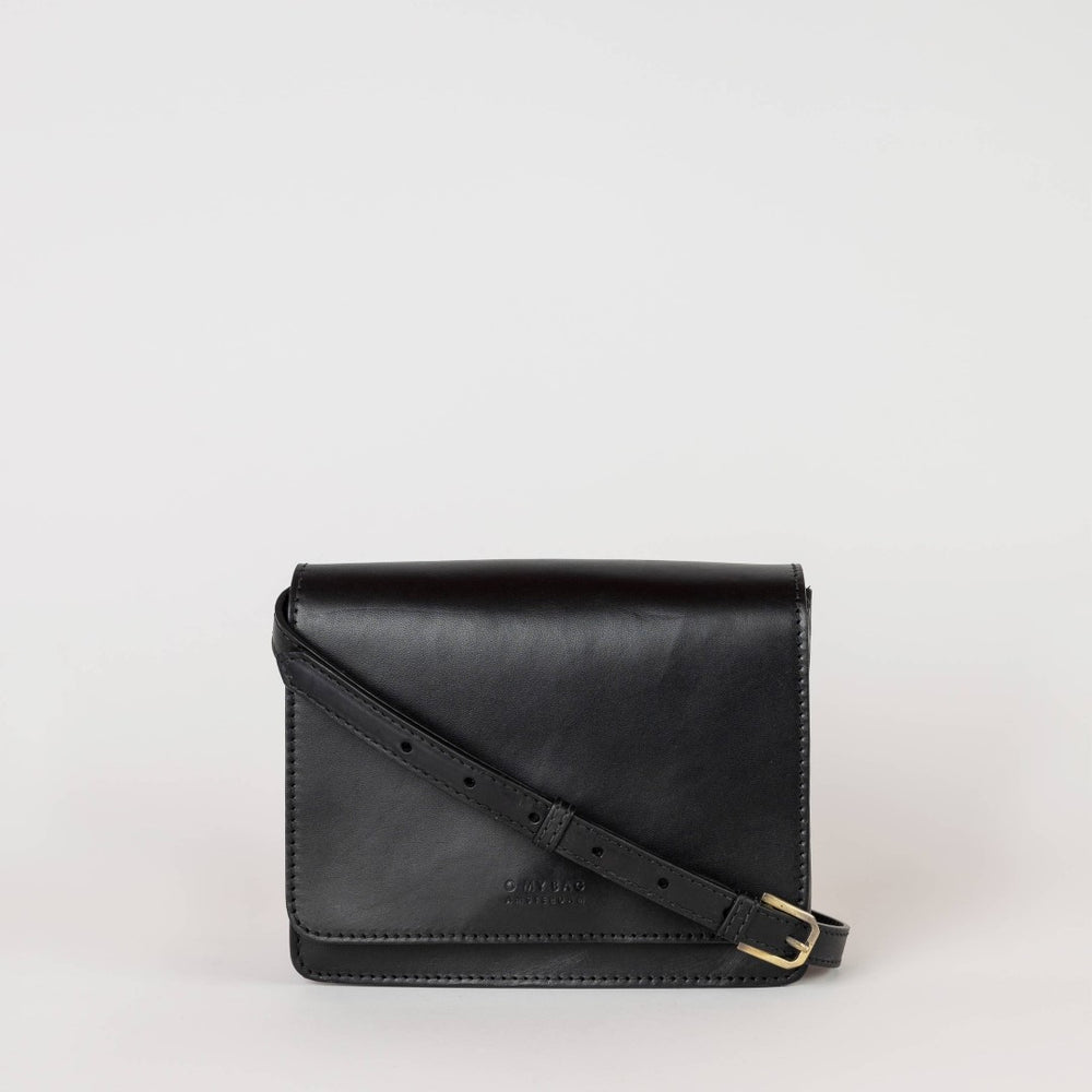 O My Bag | Audrey Mini | Black leather crossbody bag with a leather strap.