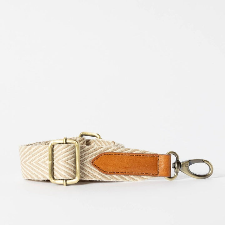 O My Bag | Sand Color Herringbone strap with brown cognac leather accents.