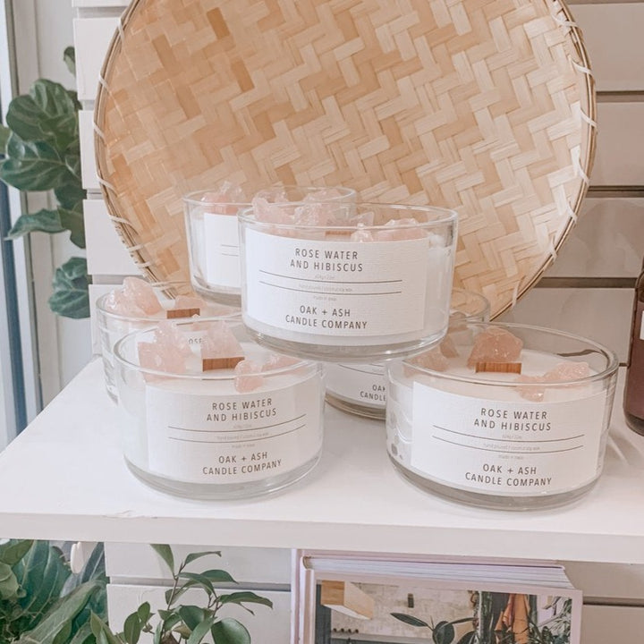 Rose Water and Hibiscus Oak and Ash Candle