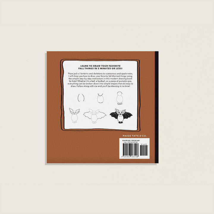 Back cover of a book with drawing instructions and illustrations on a beige background