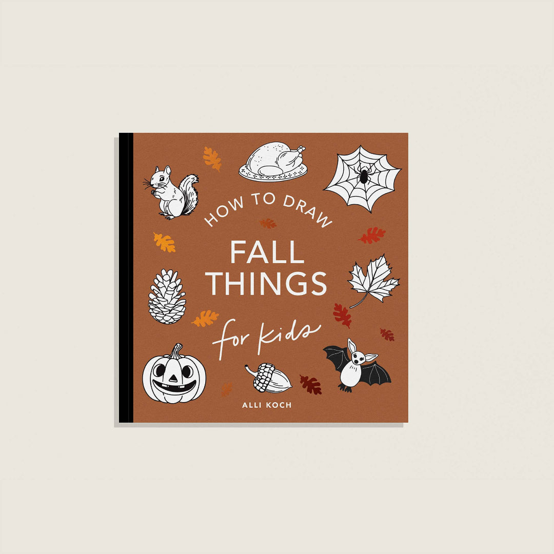 Book cover of 'How to Draw Fall Things for Kids' with illustrations on a brown background