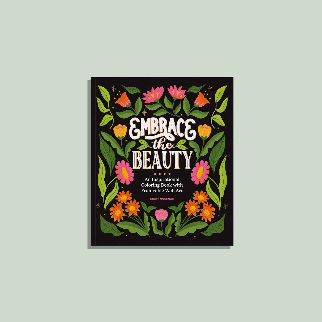 Coloring book cover with floral design and text on a light gray background