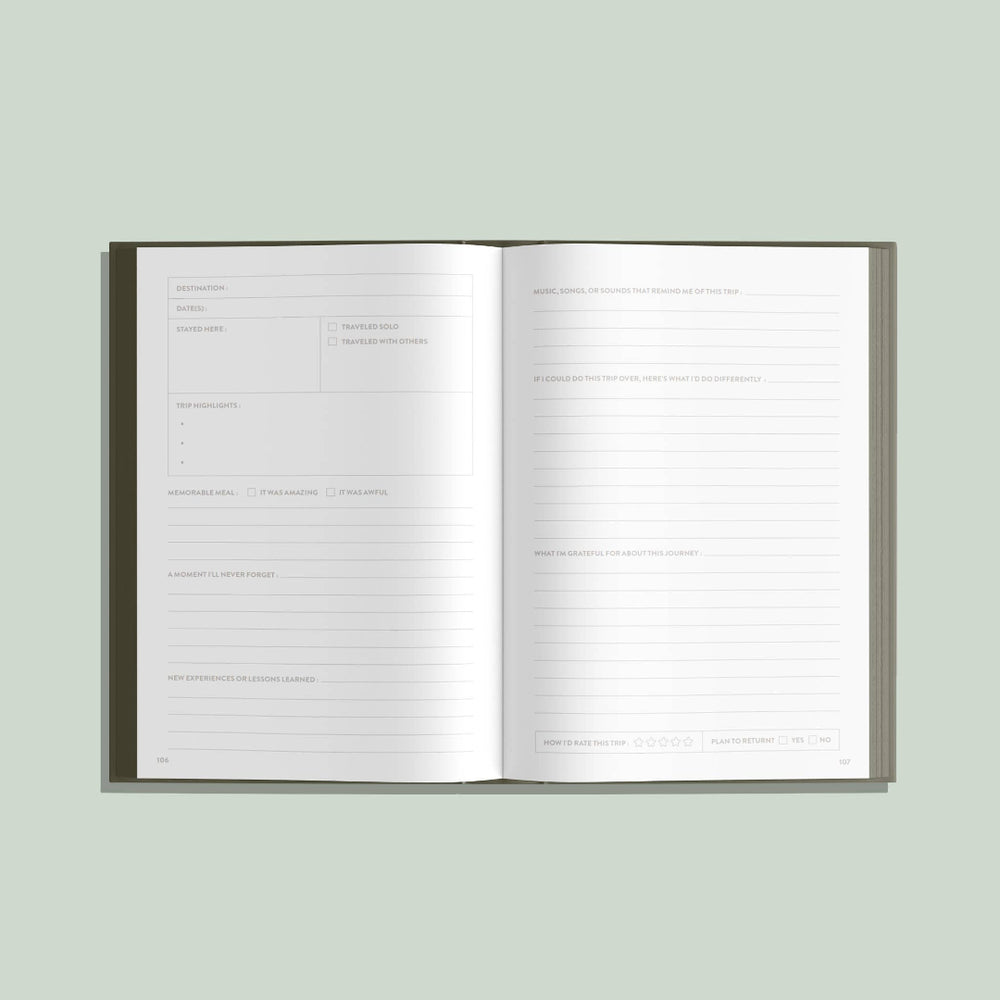 Open book with lined pages on a light green background