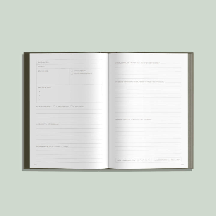 Open book with lined pages on a light green background
