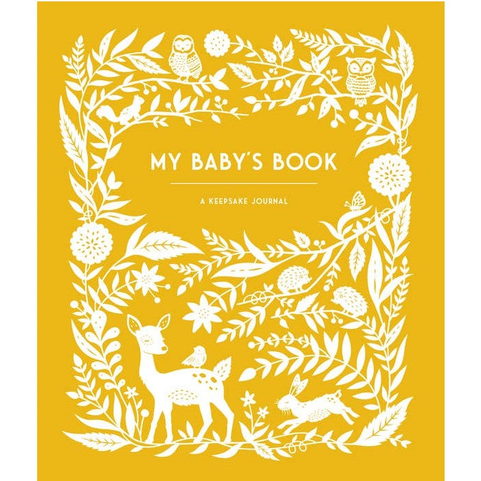 Penguin Random House | My Baby's Book, a keepsake journal. Yellow with plants and wildlife.