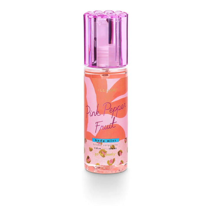 Illume Body Mist | A pink pepper fruit scent body mist with a pink abstract floral label.