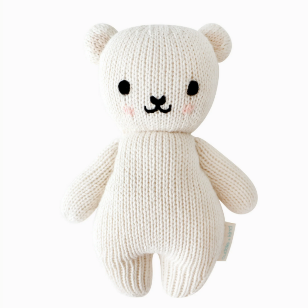 Baby Polar Bear | A white baby polar bear with light pink cheeks. Hand knit.