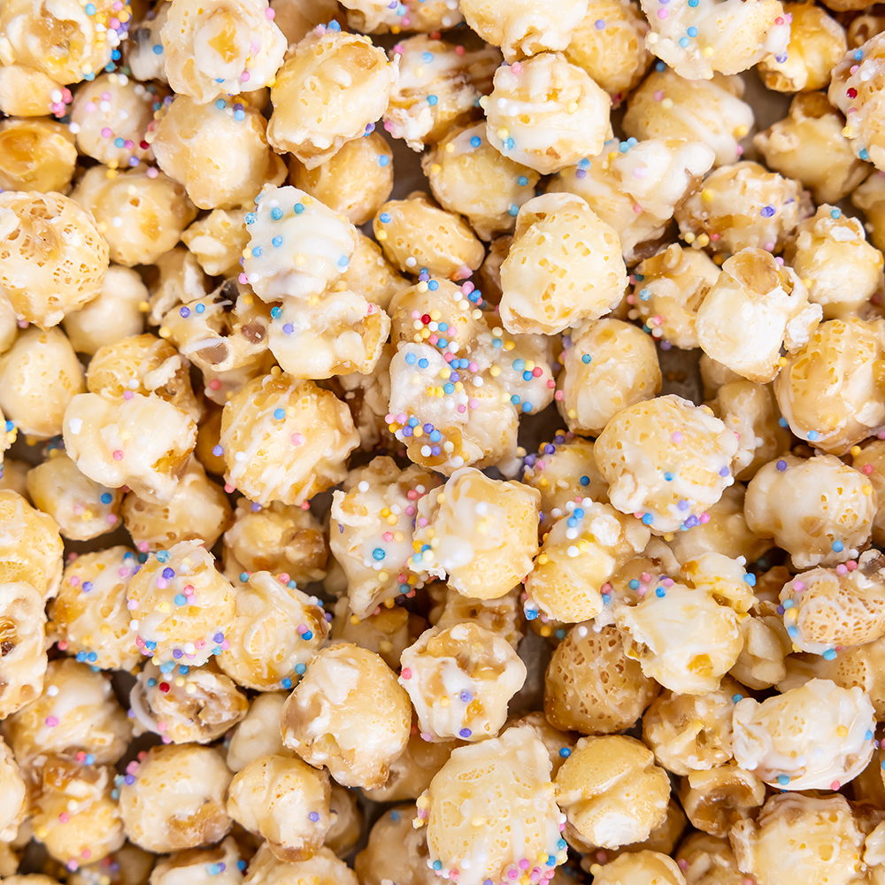 Close-up of popcorn with colorful sprinkles