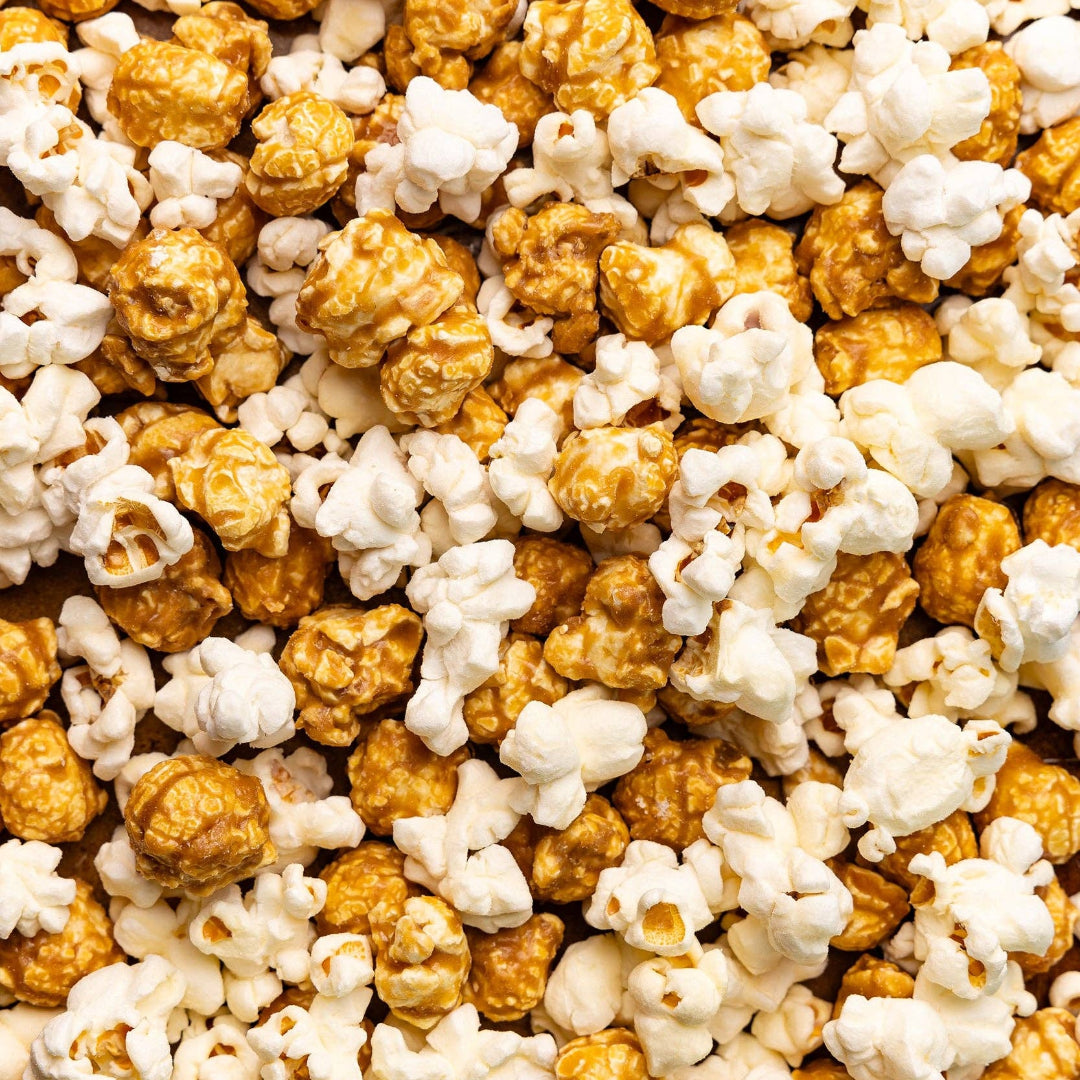 Close-up of a mix of yellow and white popcorn.