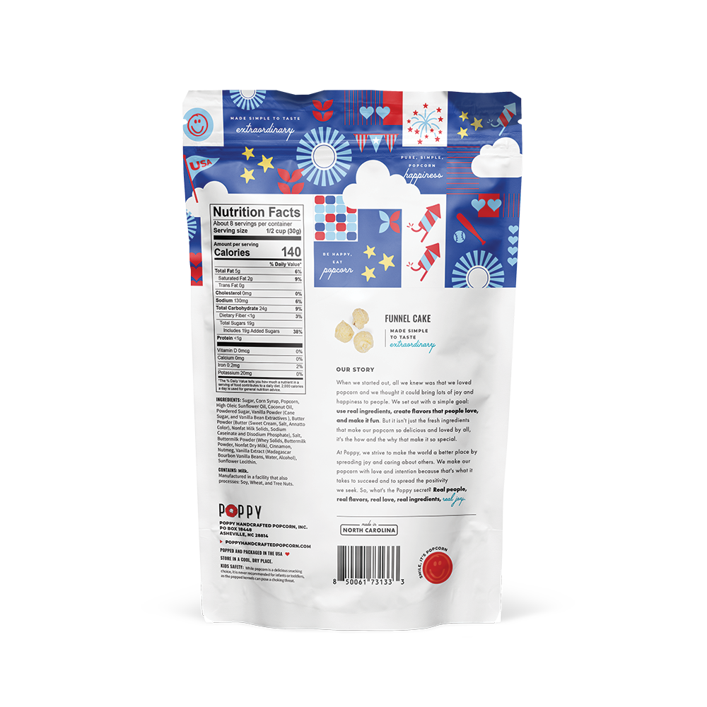 Back view of a food packaging with colorful graphics and text on a white background