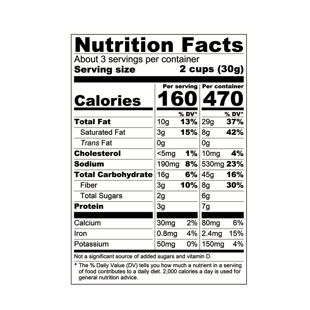Nutrition facts label for a food product on a white background
