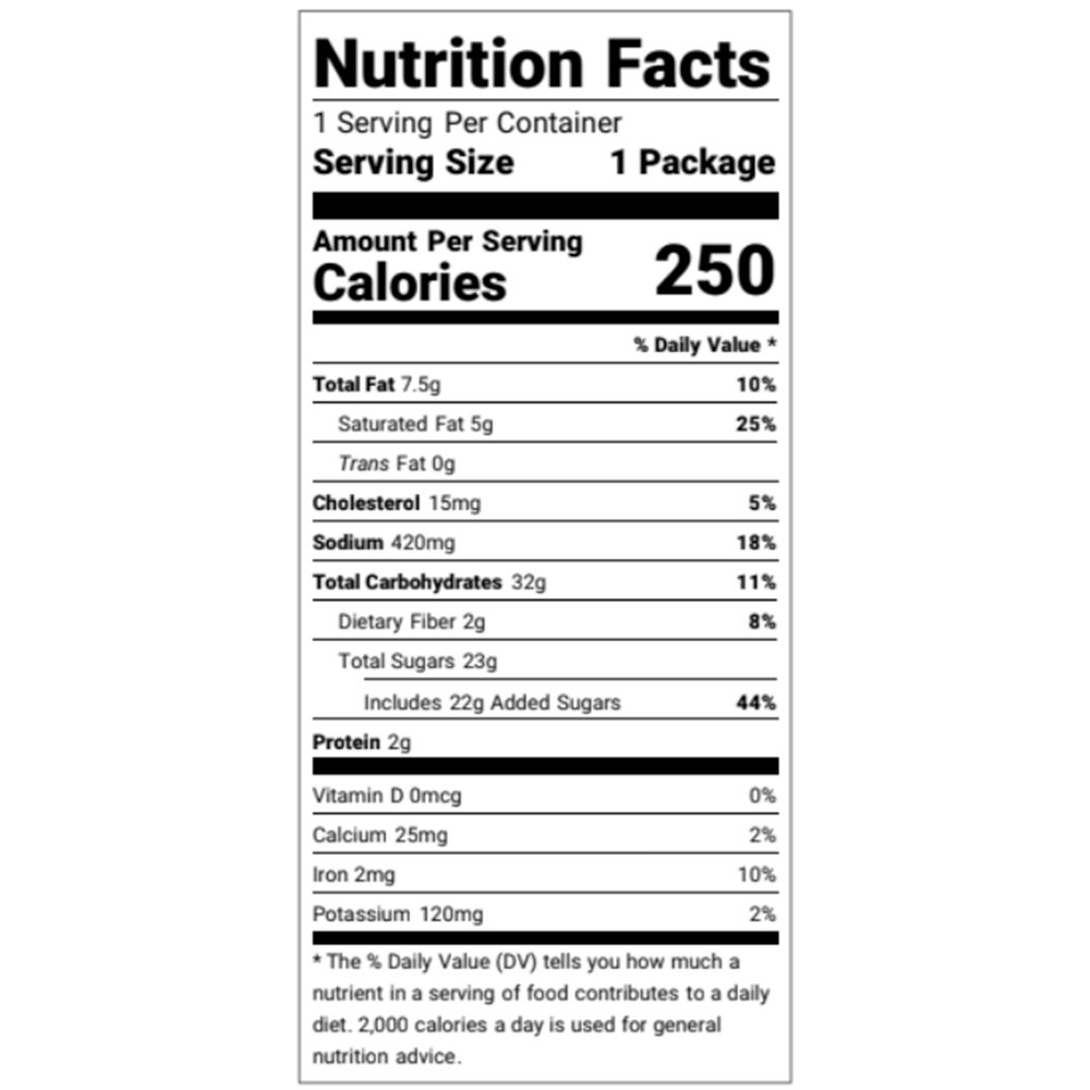Nutrition facts label on a white background