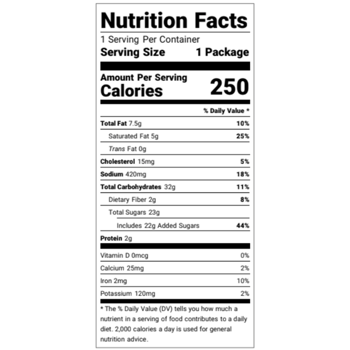 Nutrition facts label on a white background