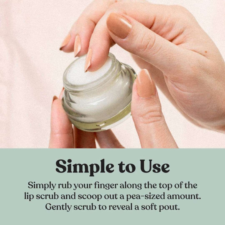 Lip Scrub, Island Coconut | Poppy & Pout | Simple to use, simply rub your finger along the top of the lip scrub and scoop out a pea-sized amount. Gently scrub to reveal a soft pout.