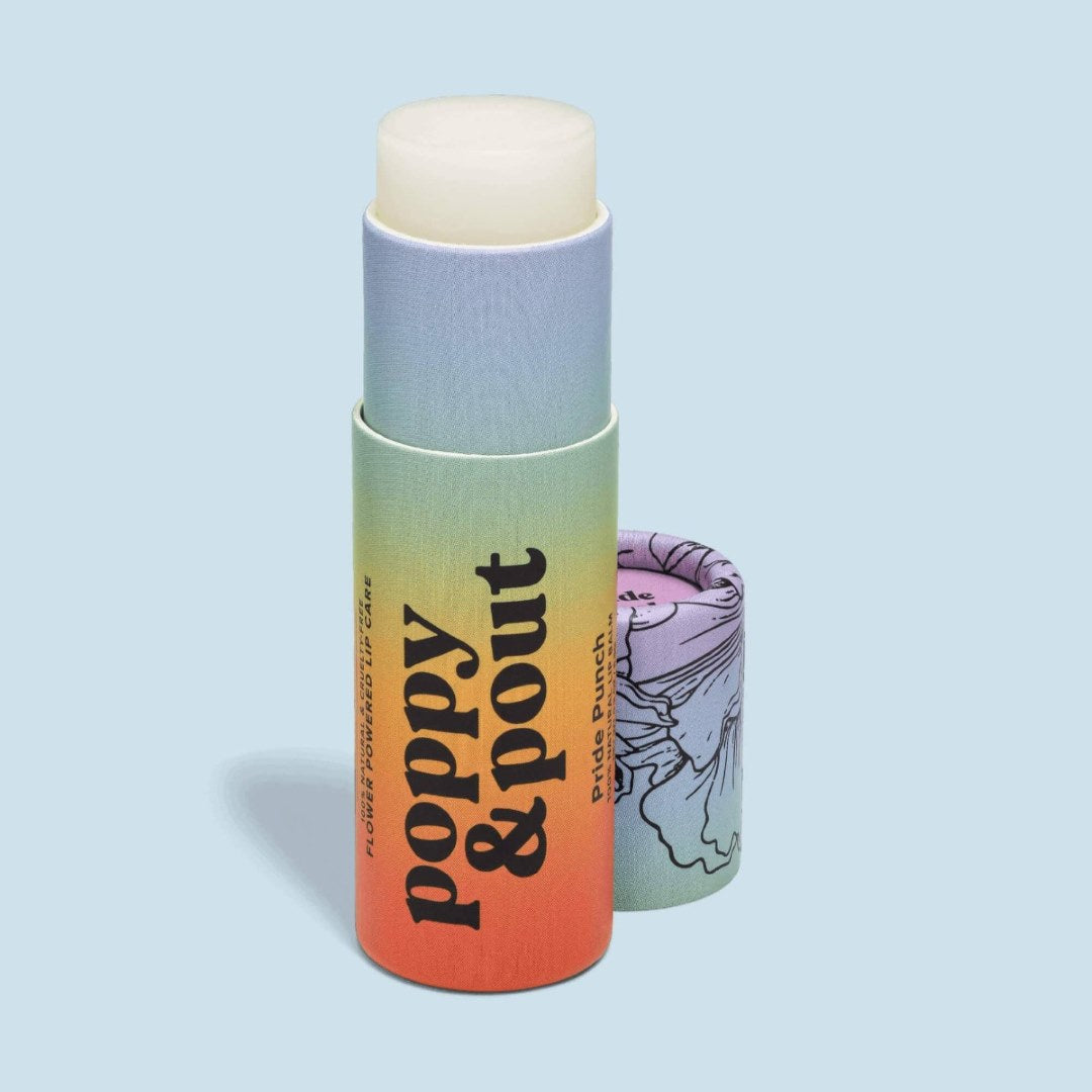 Poppy & Pout | Lip Balm, Pride Punch | A rainbow colored lip balm.