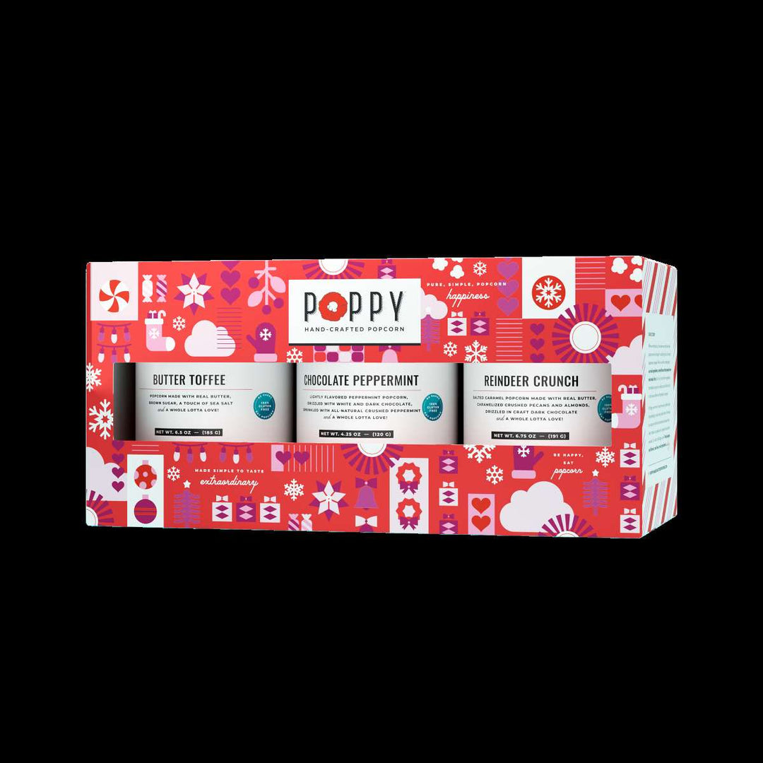 Poppy Hand-Crafted Popcorn | Holiday Cylinder Trio Popcorn