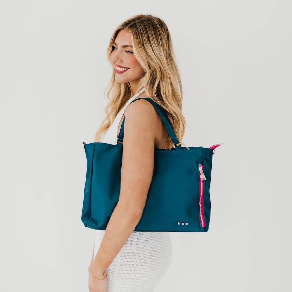 Pretty Simple | Nine Nylon Tote | Teal with pink accents.