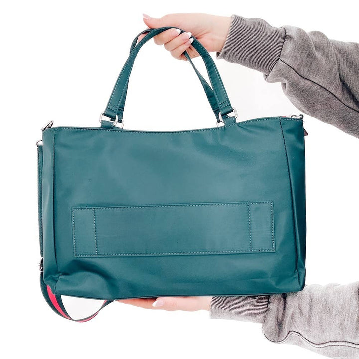 Pretty Simple | Nina Nylon Tote | A teal tote with pink accents.