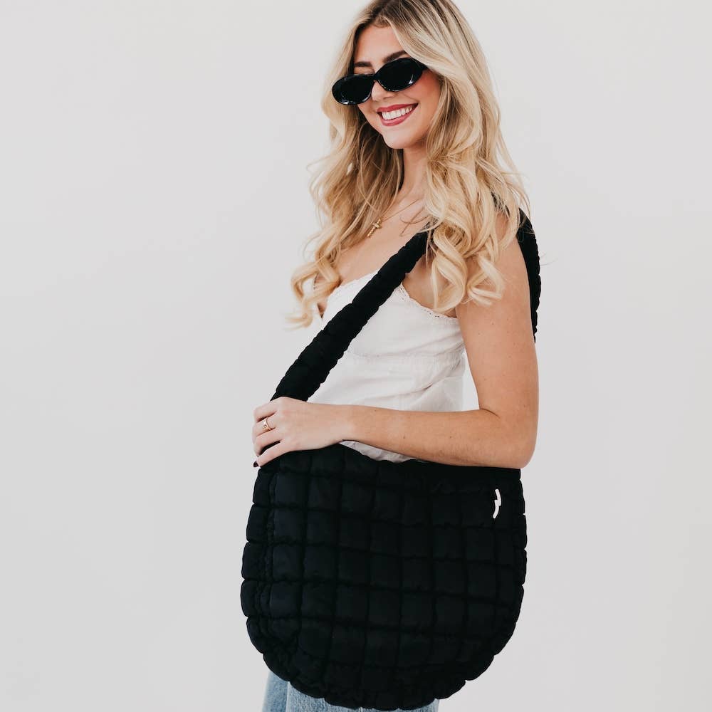 Pretty Simple | Quilted Hobo Tote | Black