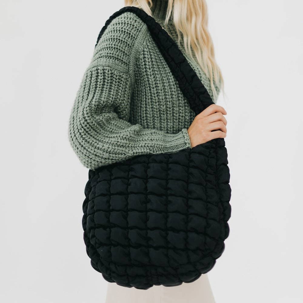 Pretty Simple | Carmen Quilted Hobo Tote | Black.