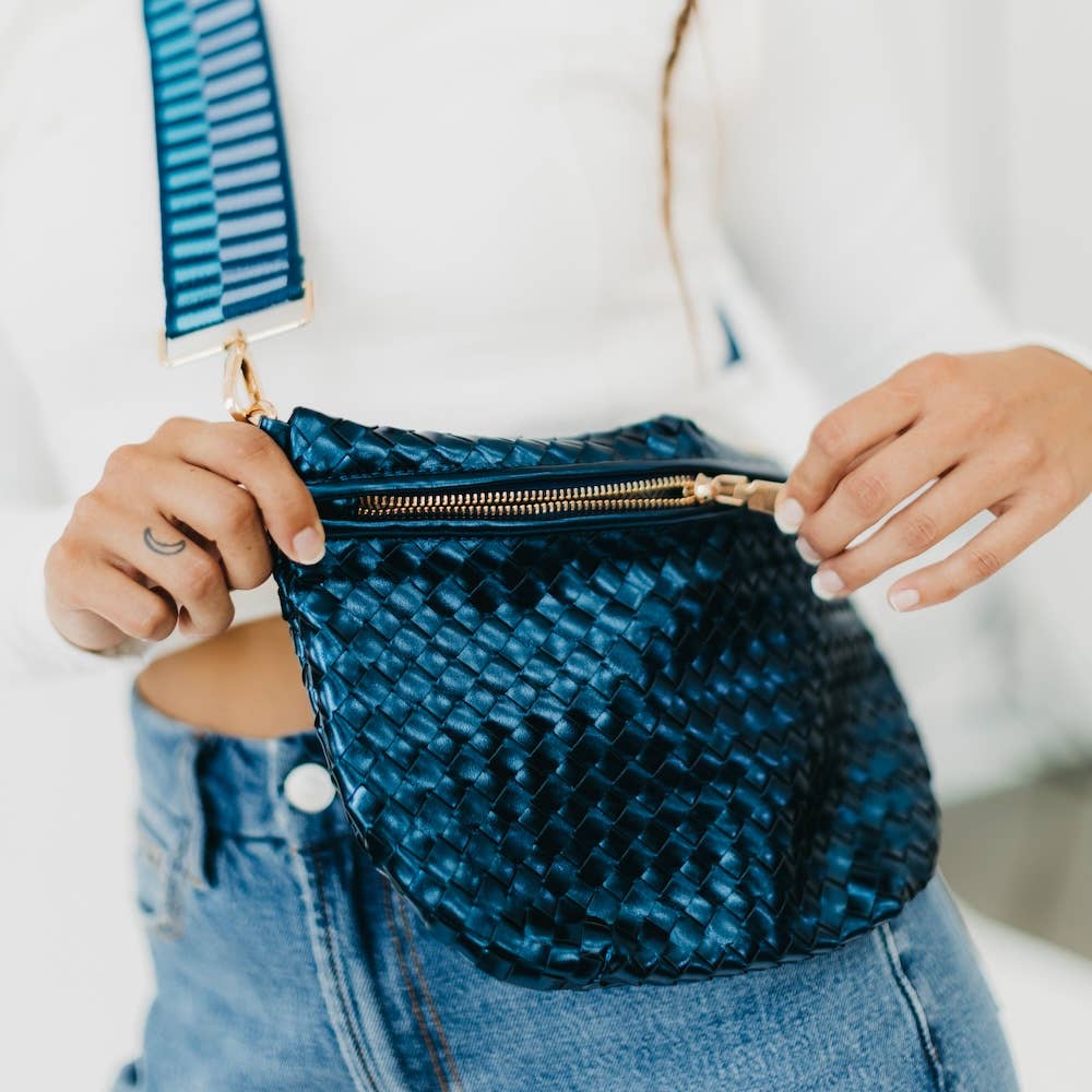 Pretty Simple | Westlyn Woven Bum Bag | Metallic blue