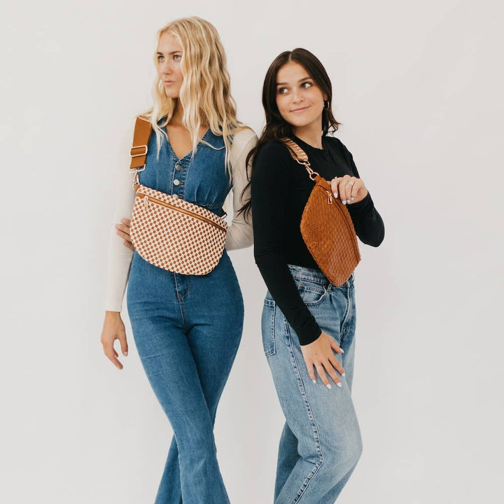 Pretty Simple | Westlyn oven Bum Bag | Brown checkered and woven brown.