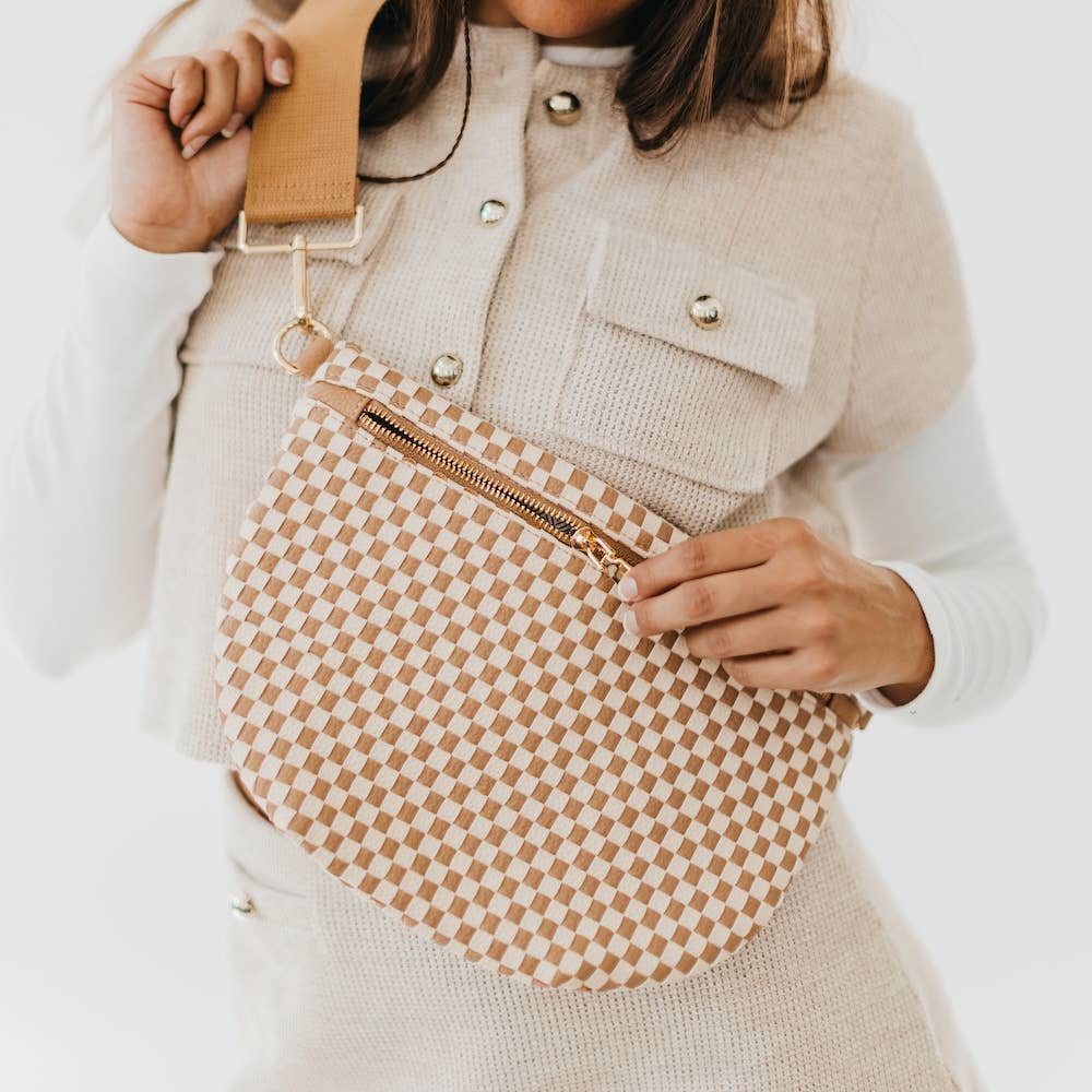 Pretty Simple | Westlyn Woven Bum Bag | Brown checkered.