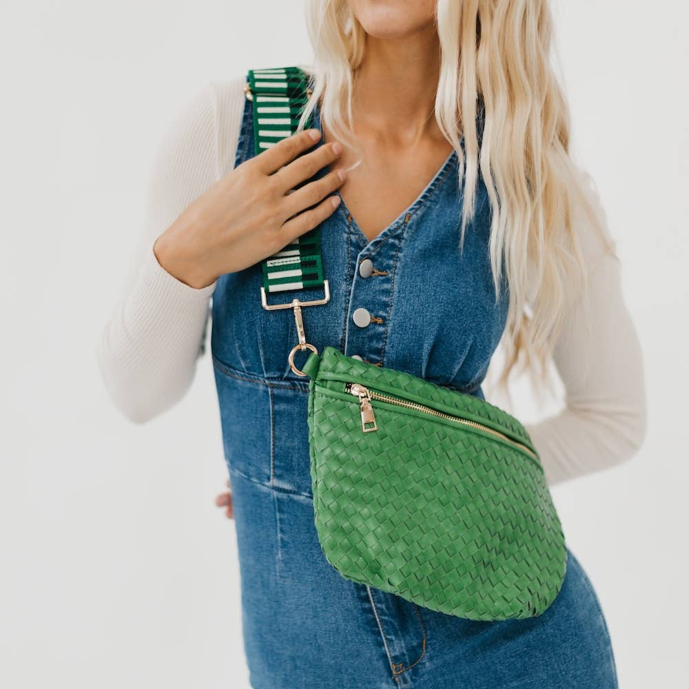 Pretty Simple | Westlyn Woven Bum Bag | Emerald Green with gold hardware.